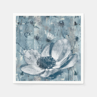 Blauw vintage botanische illustratie servet