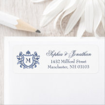 Blauw Vintage Crest Monogram Huwelijk