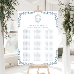 Blauw Vintage Crest Trouw 9 Tafel Zitplaatsindelin Poster