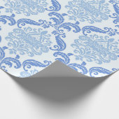 Blauw Vintage Damast Cadeaupapier (Hoek)