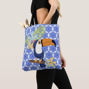 Blauw vintage damast draagtas