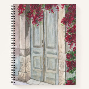 Blauw vintage deur aquarel hardcover notitieboek