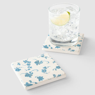 Blauw Vintage Elegant Bloemmotief Stenen Onderzetter