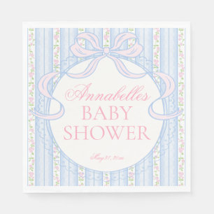 Blauw Vintage Fancy Bloemige Baby Shower Dessert Servet
