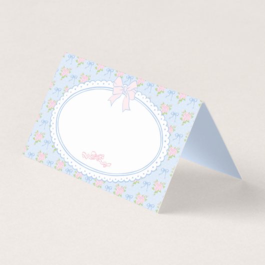 Blauw Vintage Fancy Bloemstukkaart Tafeldecoratie Kaart (Voorkant)