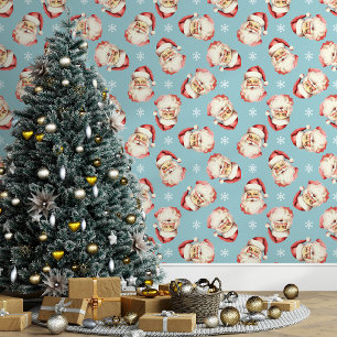 Blauw Vintage Kerstman Kerstmis Behang