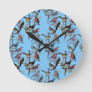 Blauw Vintage Kunst Vogels patroon accessoires Lea Ronde Klok