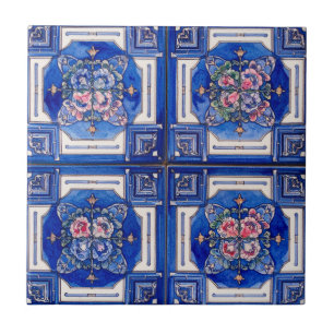 Blauw vintage terracotta barok medaillon tegeltje