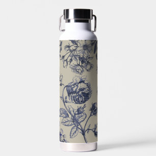 Blauw Vintage Toile Botanisch Bloemmotief Antiek P Waterfles