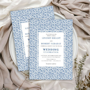 Blauw Vintage Toile de Jouy Elegante Trouw Uitnodi Kaart