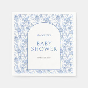 Blauw Vintage Toile De Jouy Jongens Babyfeest Servet