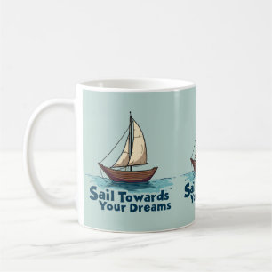 Blauw Vintage Zeilboot Nautisch Inspirerend Citaat Koffiemok