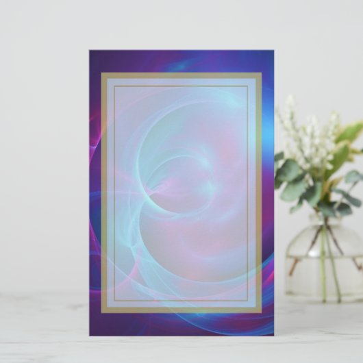 Blauw Violet en roze Cosmic Swirly Fractal Briefpapier (Staand voorkant)
