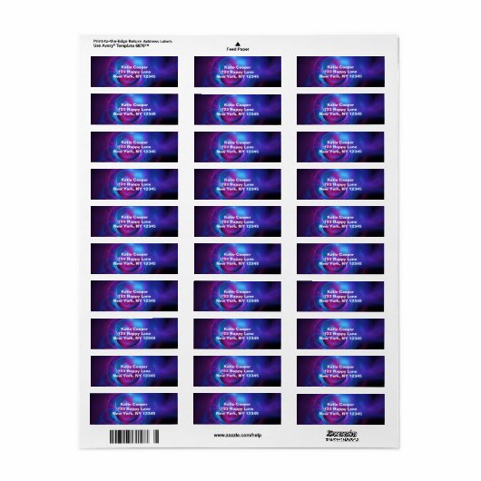 Blauw Violet en roze Cosmic Swirly fractal Etiket (Full Sheet)