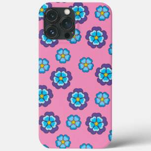 Blauw Violet roze bloemmotief iPhone 13 Pro Max Hoesje