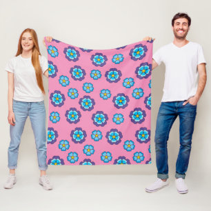 Blauw Violet roze bloemmotief Fleece Deken