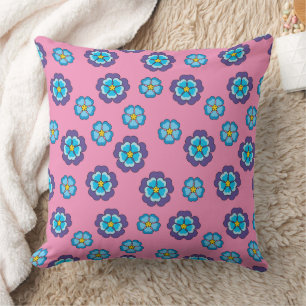 Blauw Violet roze bloemmotief Kussen