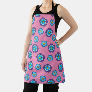 Blauw Violet roze bloemmotief Schort