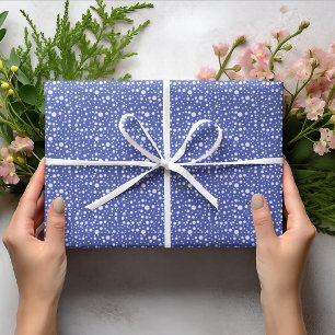 Blauw-violet willekeurige grootte witte polka stip cadeaupapier