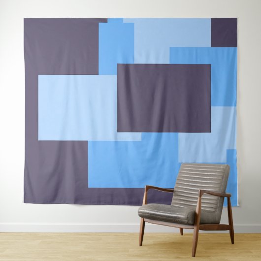 Blauw + Violette Rechthoek Patroon Tapestry Wandkleed (In Situ (horizontaal))
