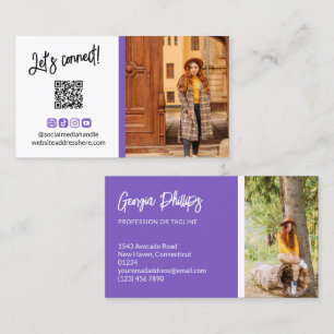 Blauw Violette Social Media Iconen QR Code Foto Visitekaartje