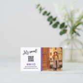 Blauw Violette Social Media Iconen QR Code Foto Visitekaartje (Staand voorkant)