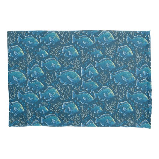 Blauw Vis Patroon Kussensloop (Voorkant)