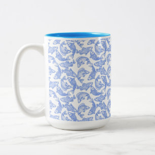 Blauw Vis Patroon Tweekleurige Koffiemok