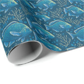Blauw vispatroon cadeaupapier (Rol Hoek)
