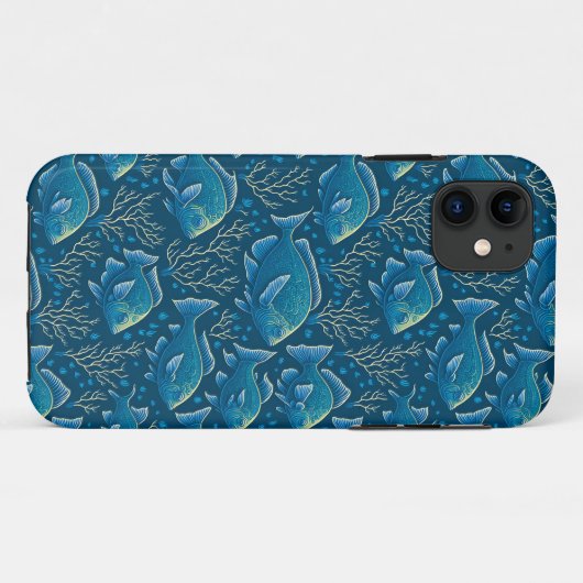 Blauw vispatroon Case-Mate iPhone case (Achterkant (horizontaal))