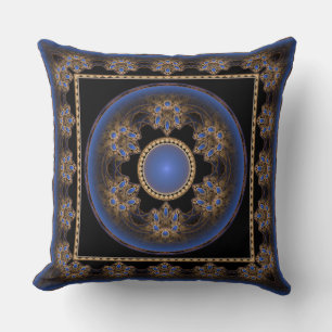 Blauw visueel fractaal omgevormd patroon kussen