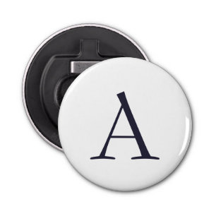 Blauw Vlak Elegant Modern Monogram Initiaal Button Flesopener