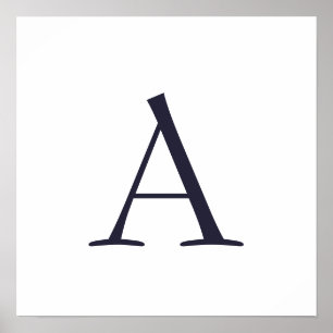 Blauw Vlak Elegant Modern Monogram Initiaal Poster