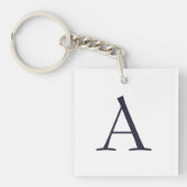 Blauw Vlak Elegant Modern Monogram Initiaal Sleutelhanger (voorkant)