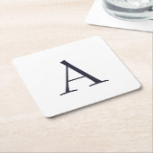 Blauw Vlak Elegant Modern Monogram Initiaal Vierkante Kartonnen Onderzetter (Schuin)