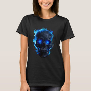 Blauw Vlam Schedel Donkere Gotische Grafische T-sh T-shirt