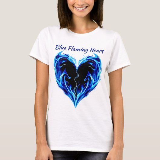 Blauw vlammend hart t-shirt (Voorkant)