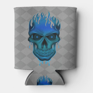Blauw Vlammende Schedel Grijze Diamant Blikjeskoeler