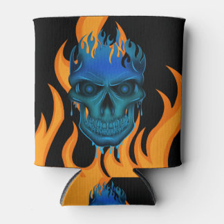 Blauw Vlammende Schedel Kleine Vuur Zwarte Blikjeskoeler