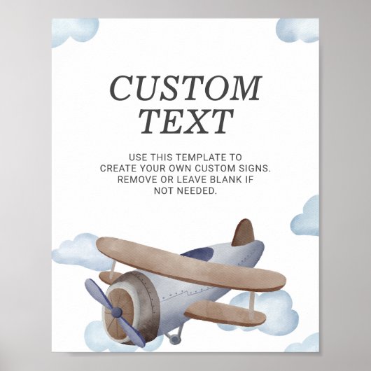  blauw vliegtuig - Birthday Party Custom Sign Poster (Voorkant)