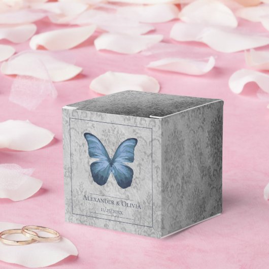 Blauw  vlinder Damask bruiloft Bedankdoosjes (Huwelijk)