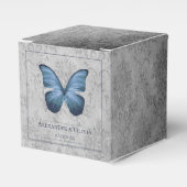 Blauw  vlinder Damask bruiloft Bedankdoosjes (Voorkant Zijde)