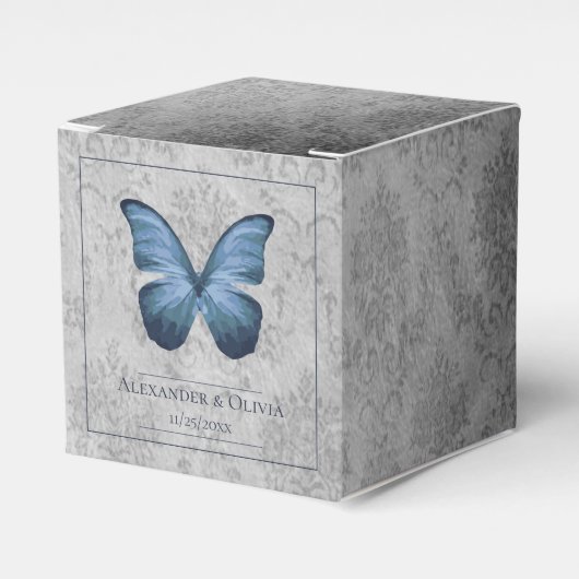 Blauw  vlinder Damask bruiloft Bedankdoosjes (Voorkant Zijde)