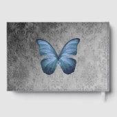 Blauw  vlinder Damask bruiloft Gastenboek (Achterkant)