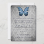 Blauw  vlinder Damask bruiloft Kaart (Voorkant)