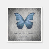 Blauw  vlinder Damask bruiloft Servet (Voorkant)