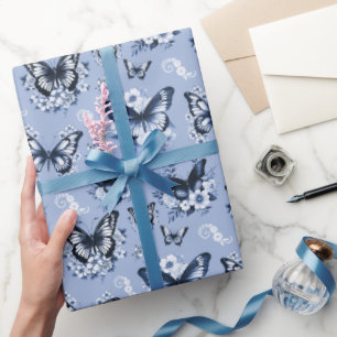 Blauw Vlinder Patroon Cadeau Cadeaupapier