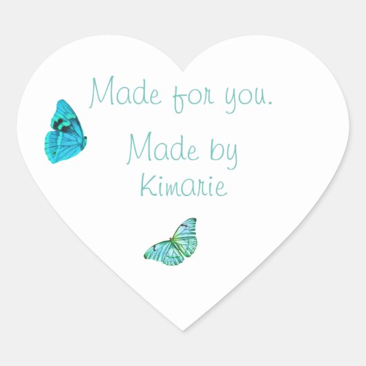 Blauw Vlinder Productlabel Hart Sticker (Voorkant)