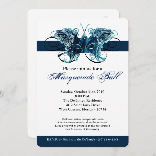 Blauw vlindermasker Masker Kostuum Halloween Kaart (Voorkant / Achterkant)