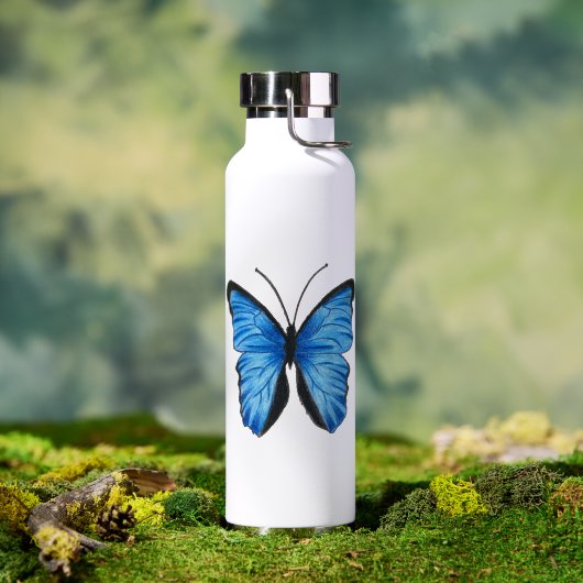 blauw vlinderontwerp waterfles (Buiten (Gedraaid) )